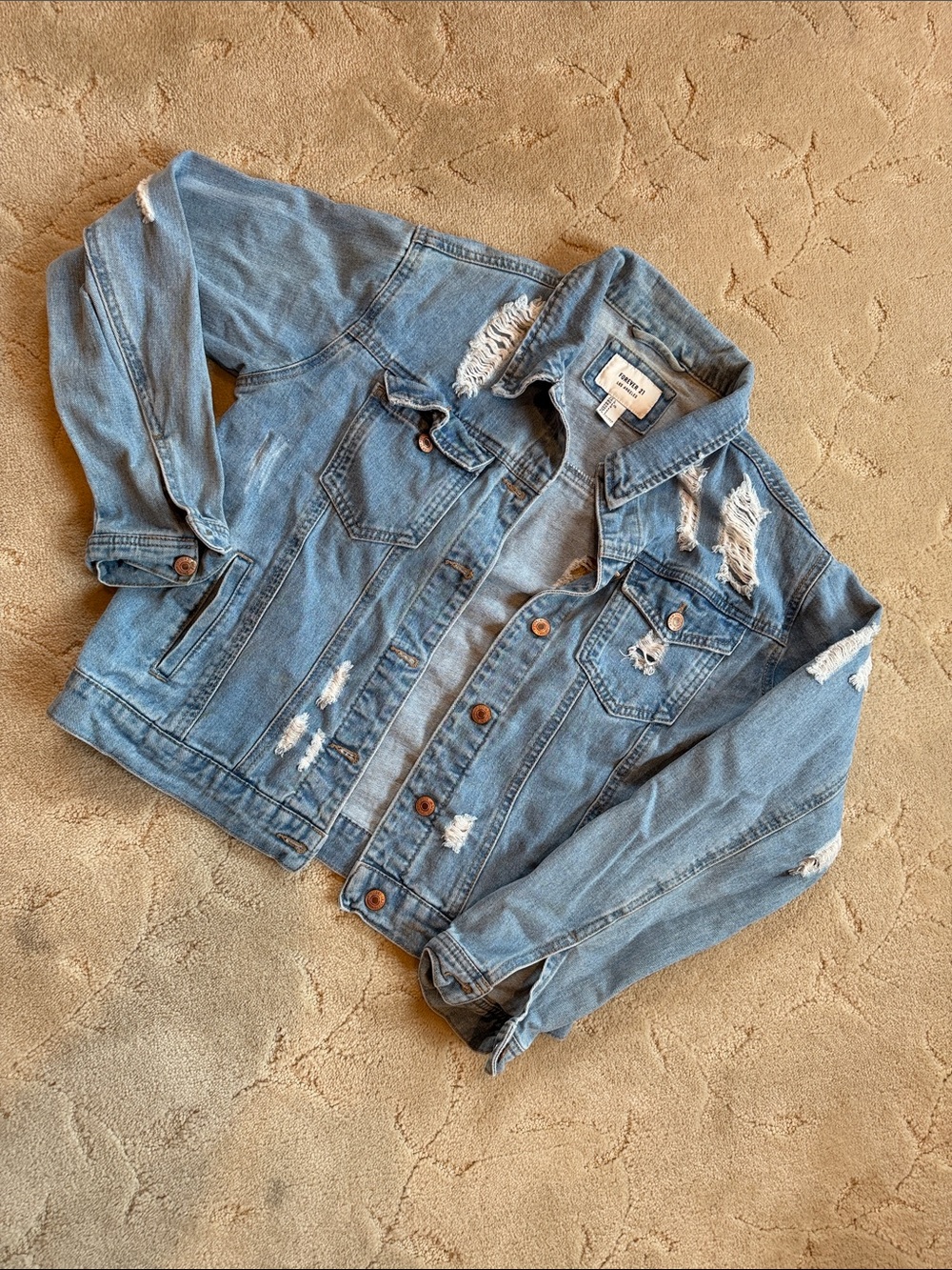 Forever 21 Light Blue Distressed Denim Jacket
